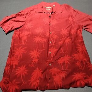 Batik Bay Shirt Men L Red Palm Trees Short Sleeve Rayon Island Vacation Lite